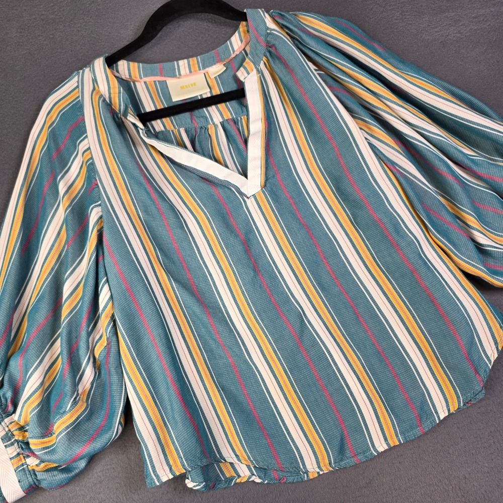 Maeve Anthropologie Blouse Womens Small Petite Multu Striped Balloon Sleeve Top